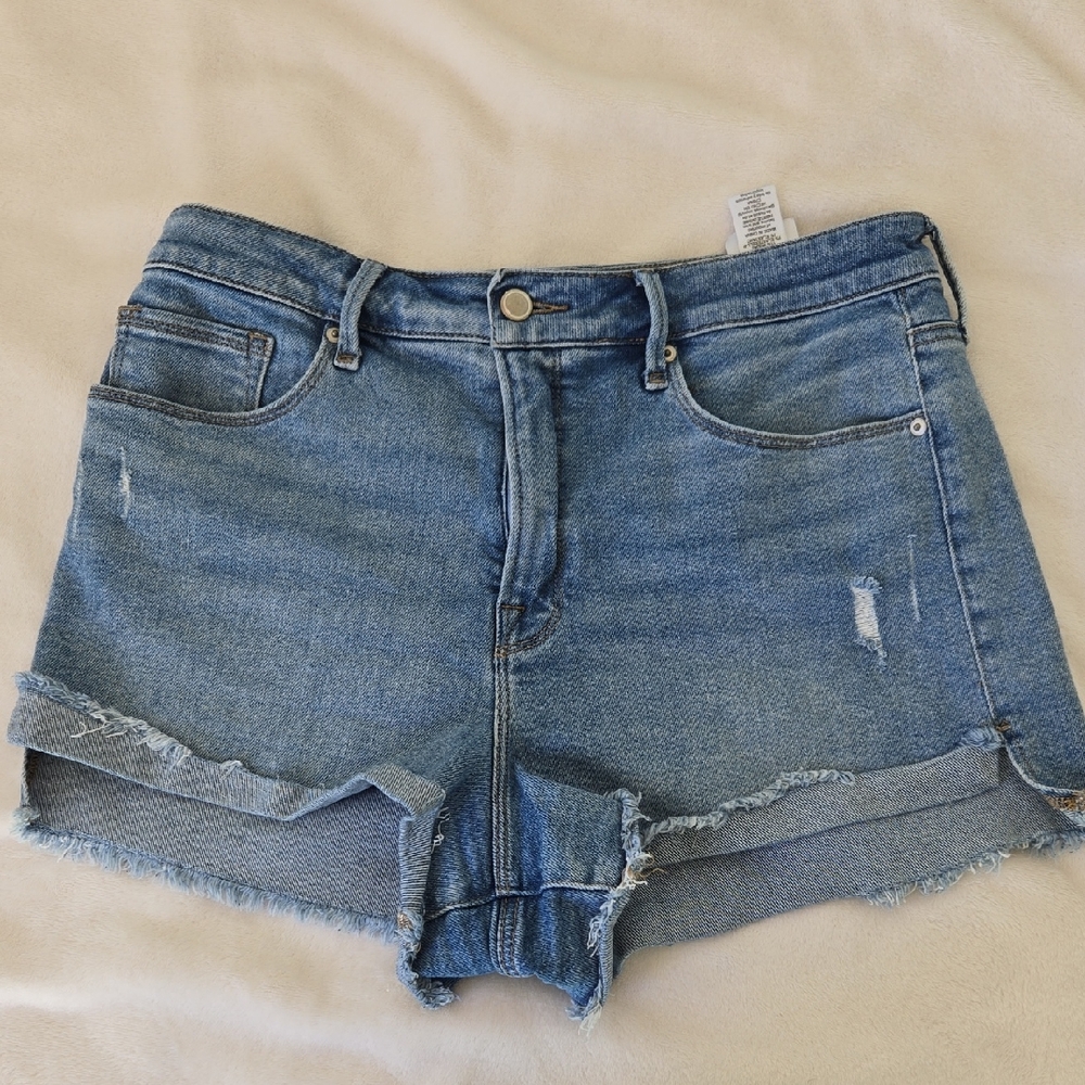 Good American good curve high rise stretch denim jean shorts